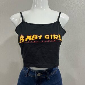 Black 'Baby Girl Fire Power' Crop Top